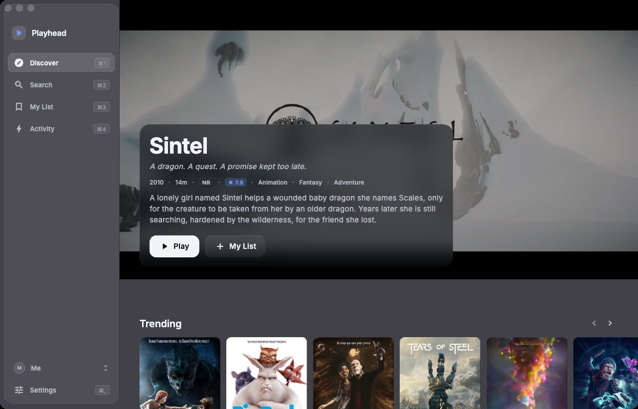Playhead's Discover screen in the macOS window