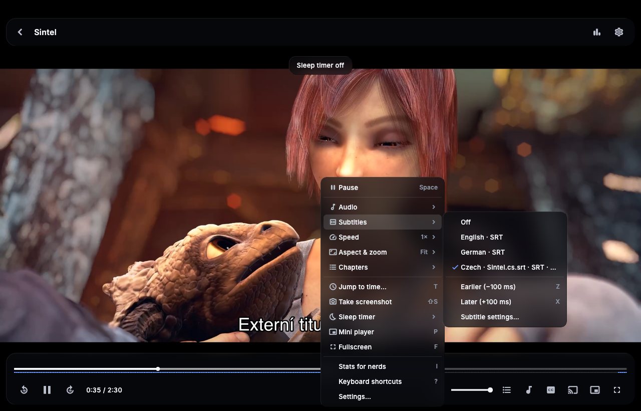 Player with its menu open